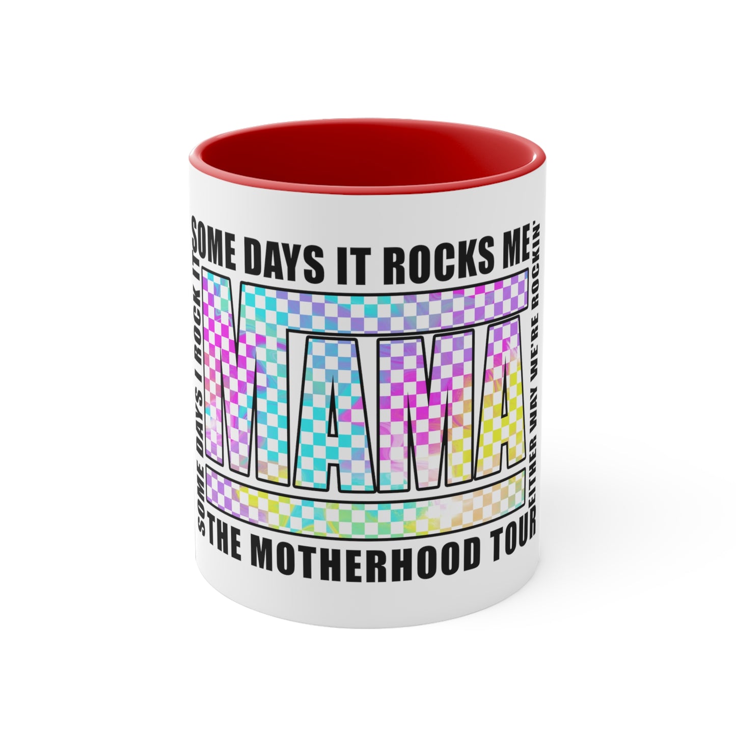 Motherhood some days I rock it,Sassy Quote, Funny Statement ,Quirky mug, Trendy coffee mug,Racing Check ,Accent Coffee Mug, 11oz Red 11oz