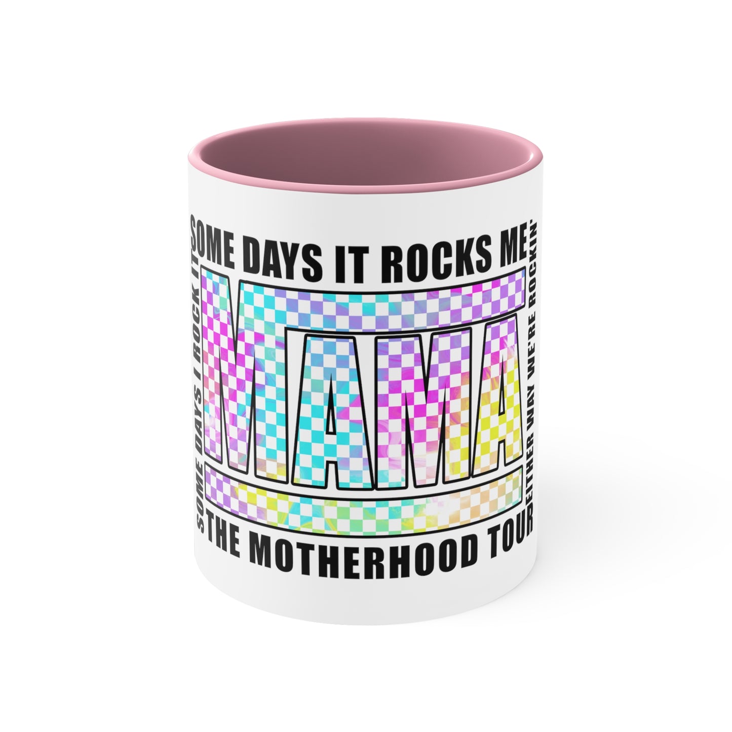 Motherhood some days I rock it,Sassy Quote, Funny Statement ,Quirky mug, Trendy coffee mug,Racing Check ,Accent Coffee Mug, 11oz Pink 11oz