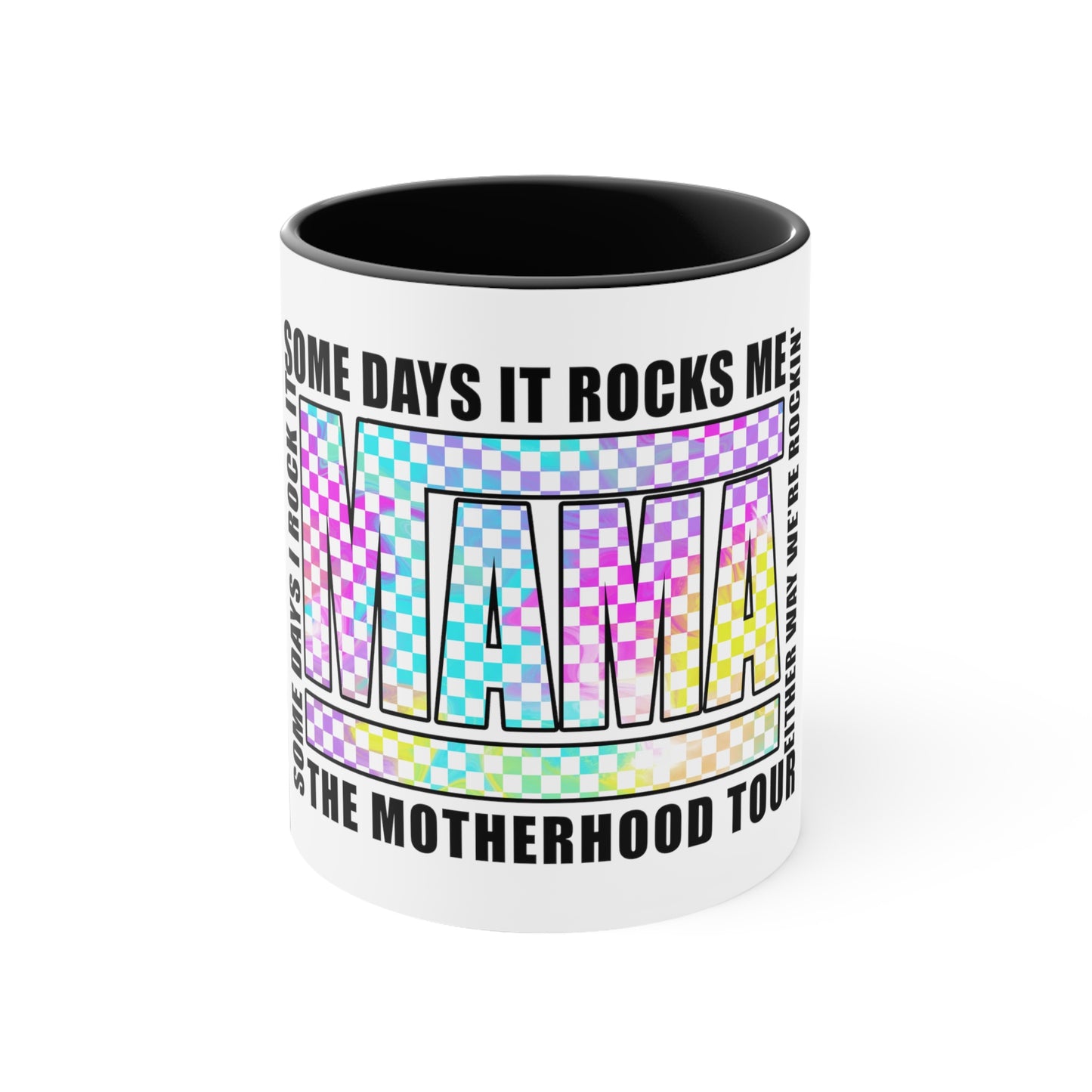 Motherhood some days I rock it,Sassy Quote, Funny Statement ,Quirky mug, Trendy coffee mug,Racing Check ,Accent Coffee Mug, 11oz Black 11oz