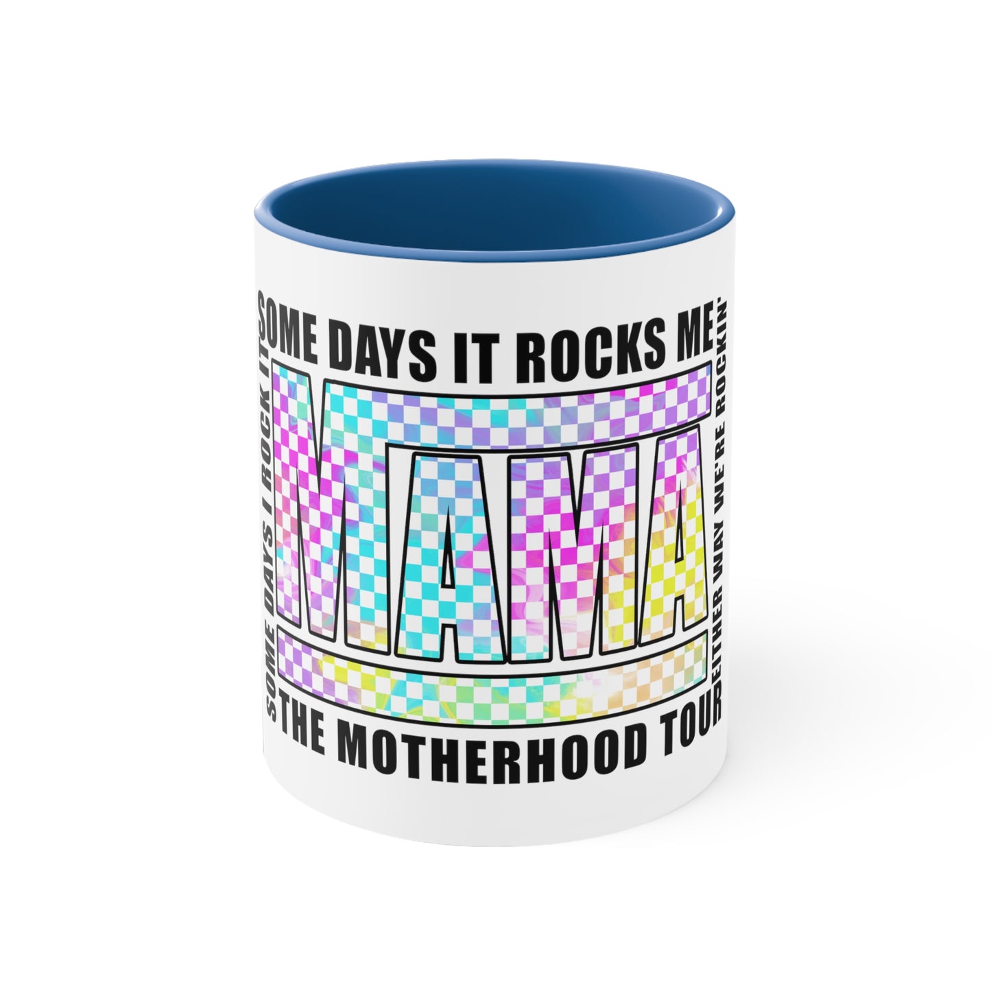 Motherhood some days I rock it,Sassy Quote, Funny Statement ,Quirky mug, Trendy coffee mug,Racing Check ,Accent Coffee Mug, 11oz Blue 11oz