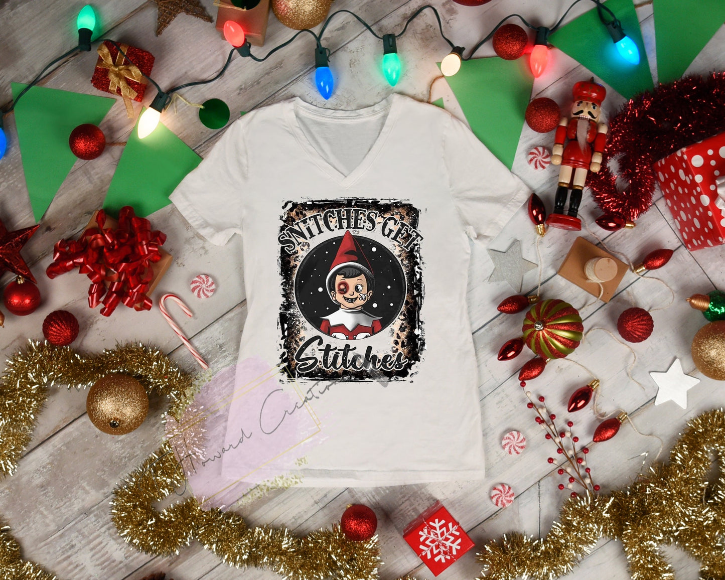 Snitches get stiches elf black eye retro plaid lepoard