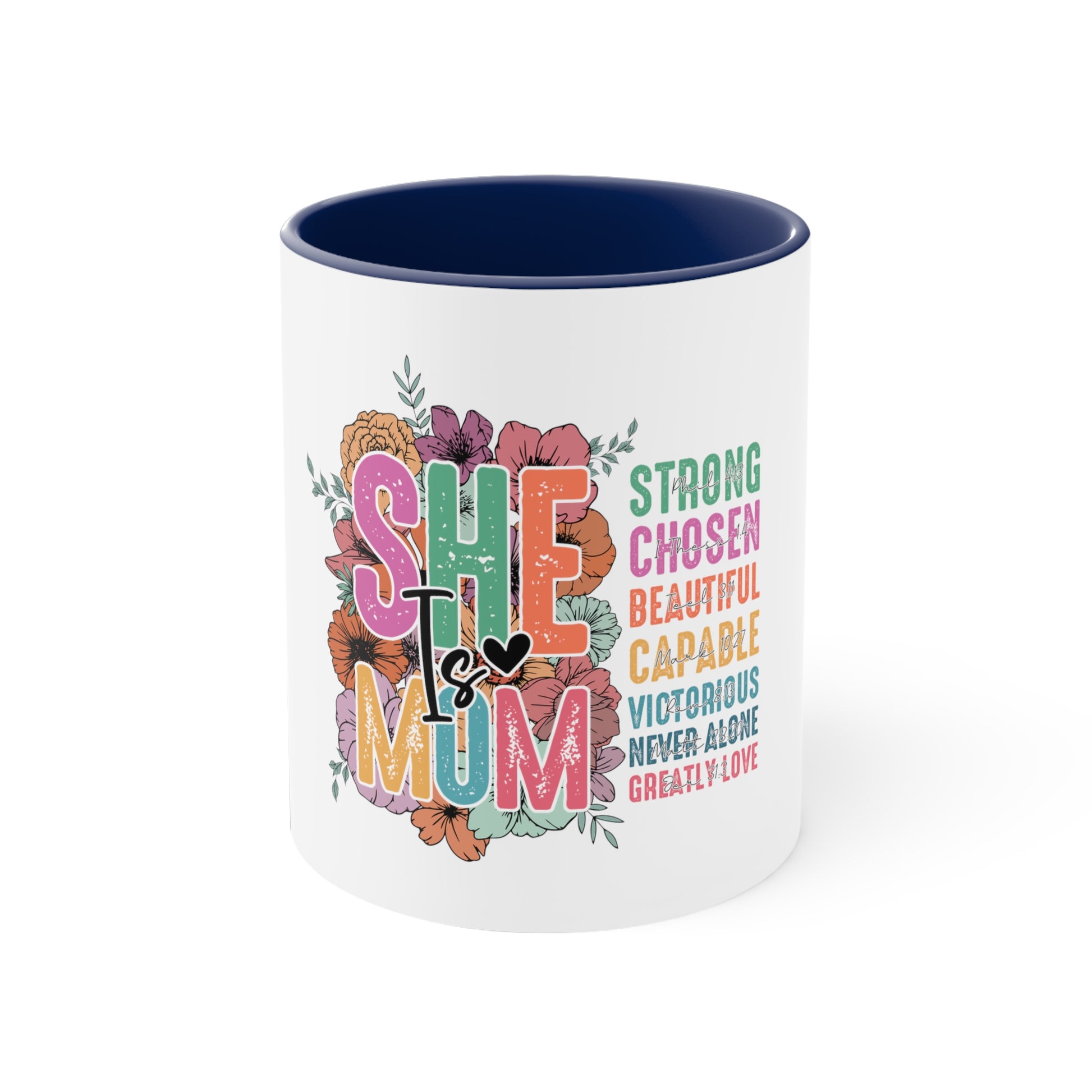 Retro She is Mom , Blessed Mom , Mom Life , Mother's Day , Mom , Gift for Mom, Retro Motivational Quotes ,Accent Coffee Mug, 11oz Navy 11oz