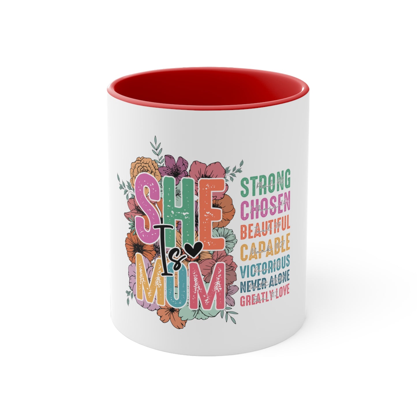 Retro She is Mom , Blessed Mom , Mom Life , Mother's Day , Mom , Gift for Mom, Retro Motivational Quotes ,Accent Coffee Mug, 11oz Red 11oz