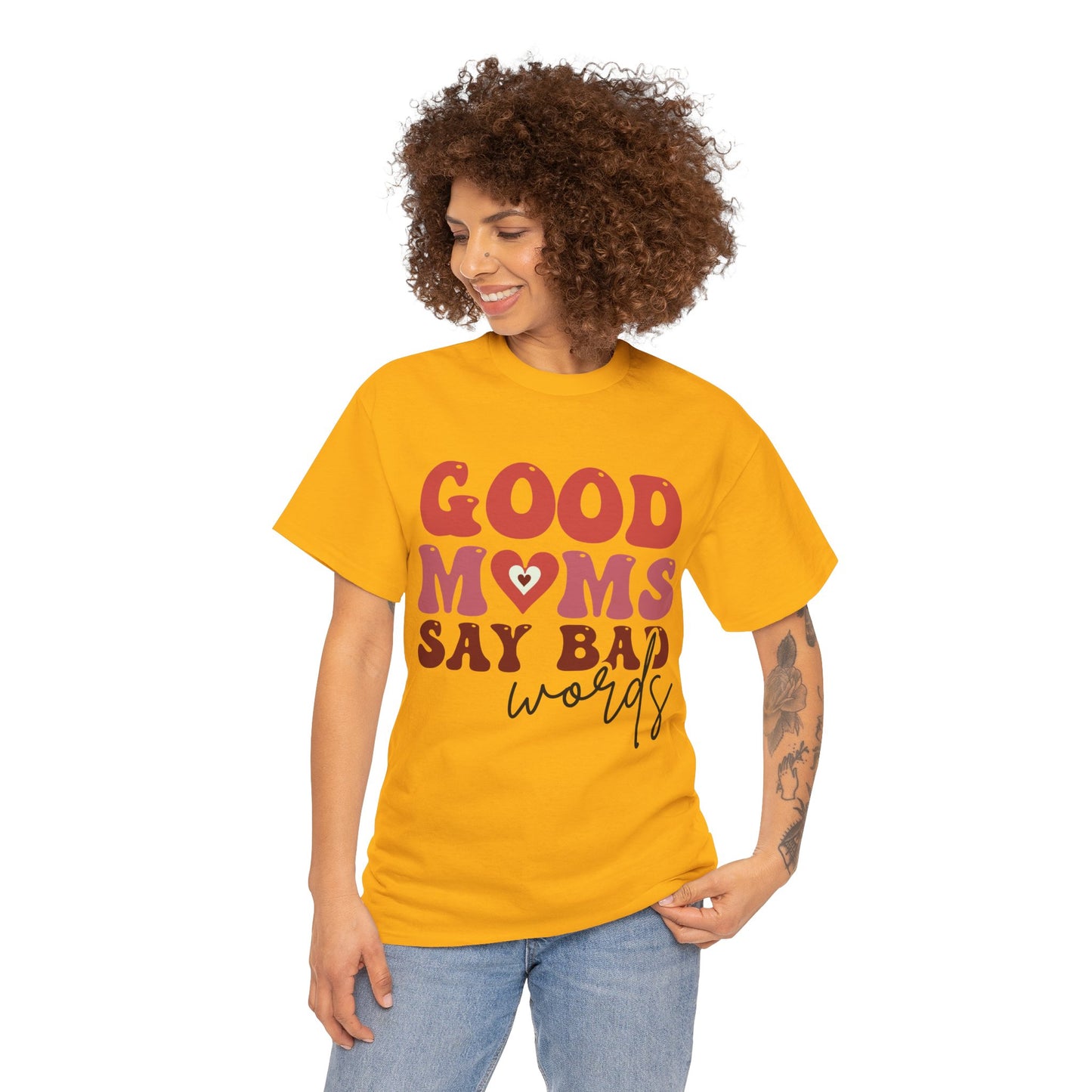 Good Moms say Bad words Unisex Heavy Cotton Tee Gold