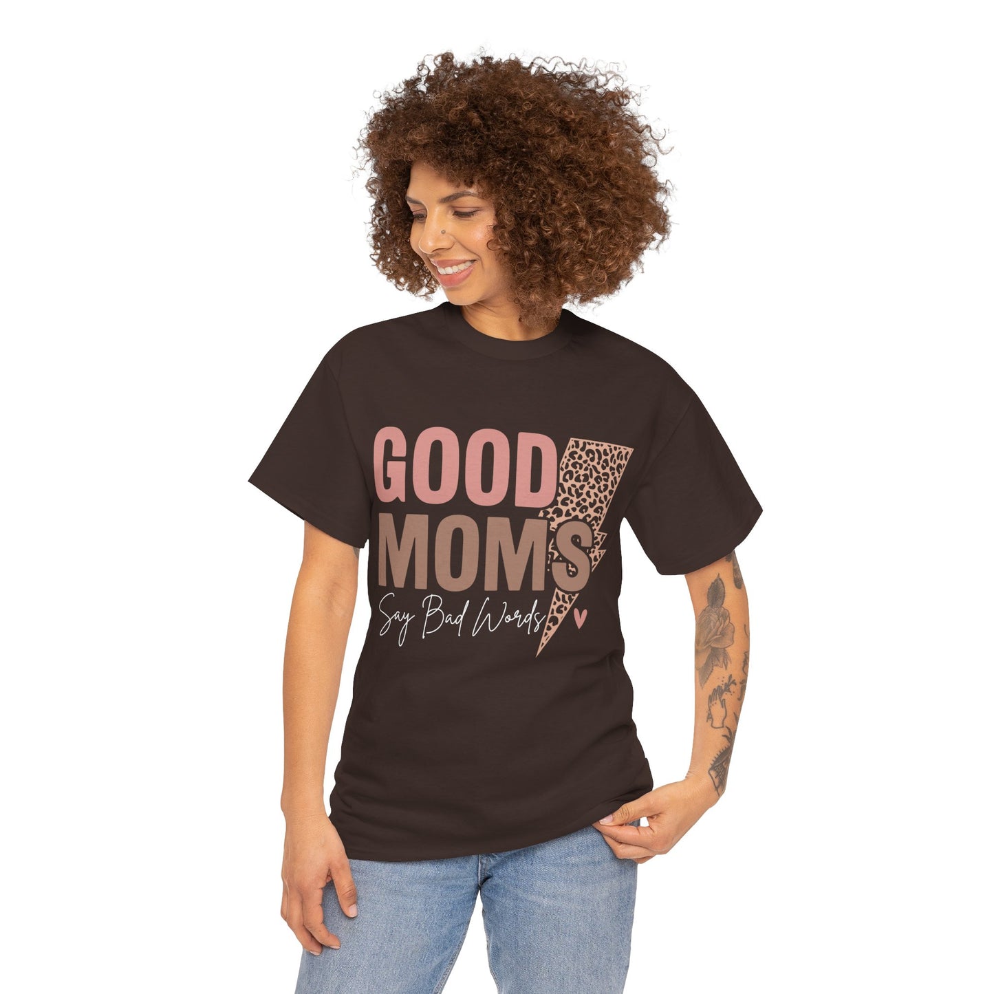 Good Moms say Bad words Unisex Heavy Cotton Tee Dark Chocolate