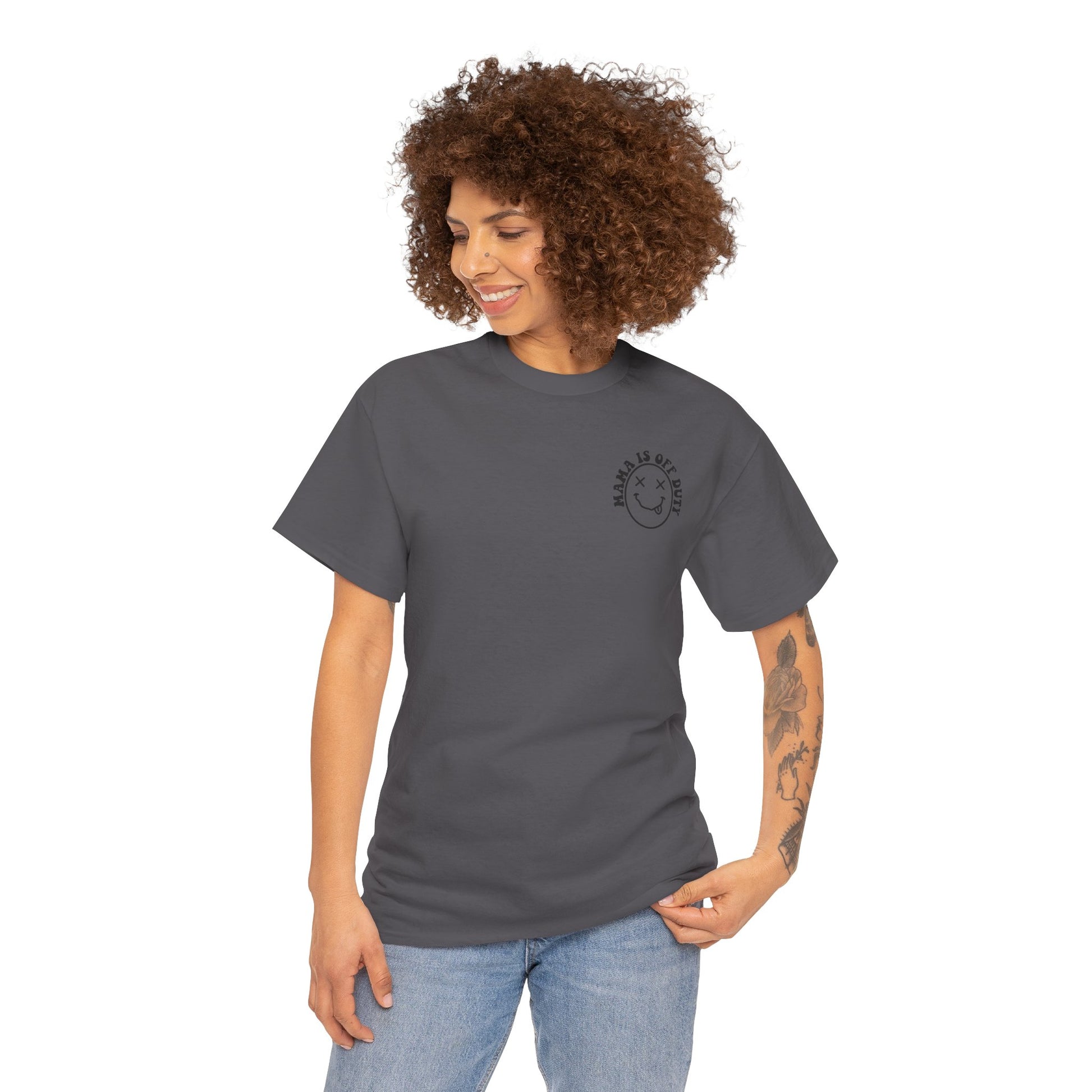 Mama is off Duty go ask Dad Unisex Heavy Cotton Tee Charcoal