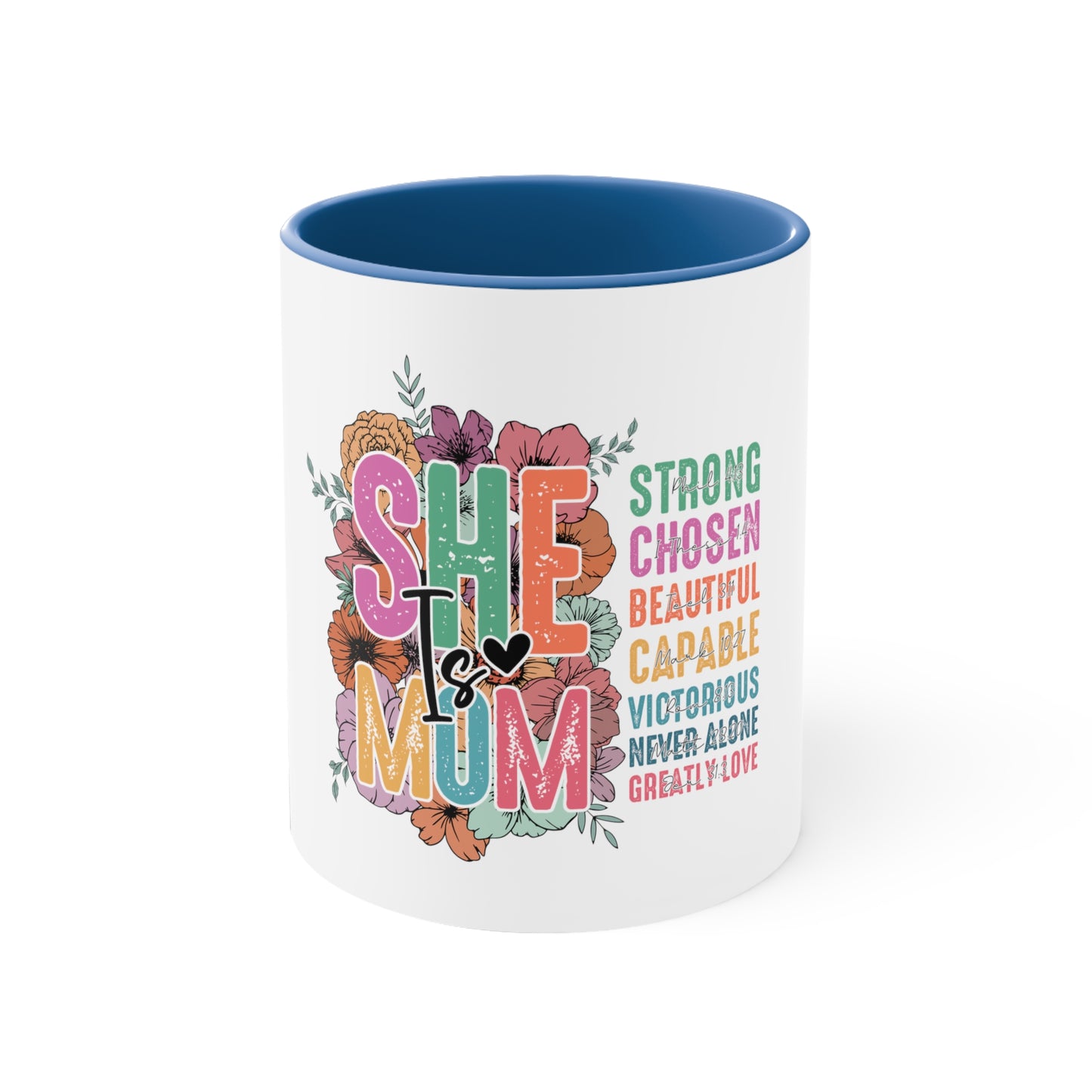 Retro She is Mom , Blessed Mom , Mom Life , Mother's Day , Mom , Gift for Mom, Retro Motivational Quotes ,Accent Coffee Mug, 11oz Blue 11oz