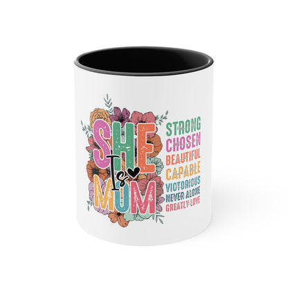 Retro She is Mom , Blessed Mom , Mom Life , Mother's Day , Mom , Gift for Mom, Retro Motivational Quotes ,Accent Coffee Mug, 11oz Black 11oz