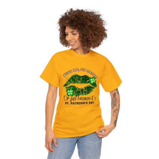 Kiss Me I'm Irish T-shirt "Irresistible 'Kiss Me I'm Irish' T-shirts for St. Patrick's Day." Unisex Heavy Cotton Tee Gold