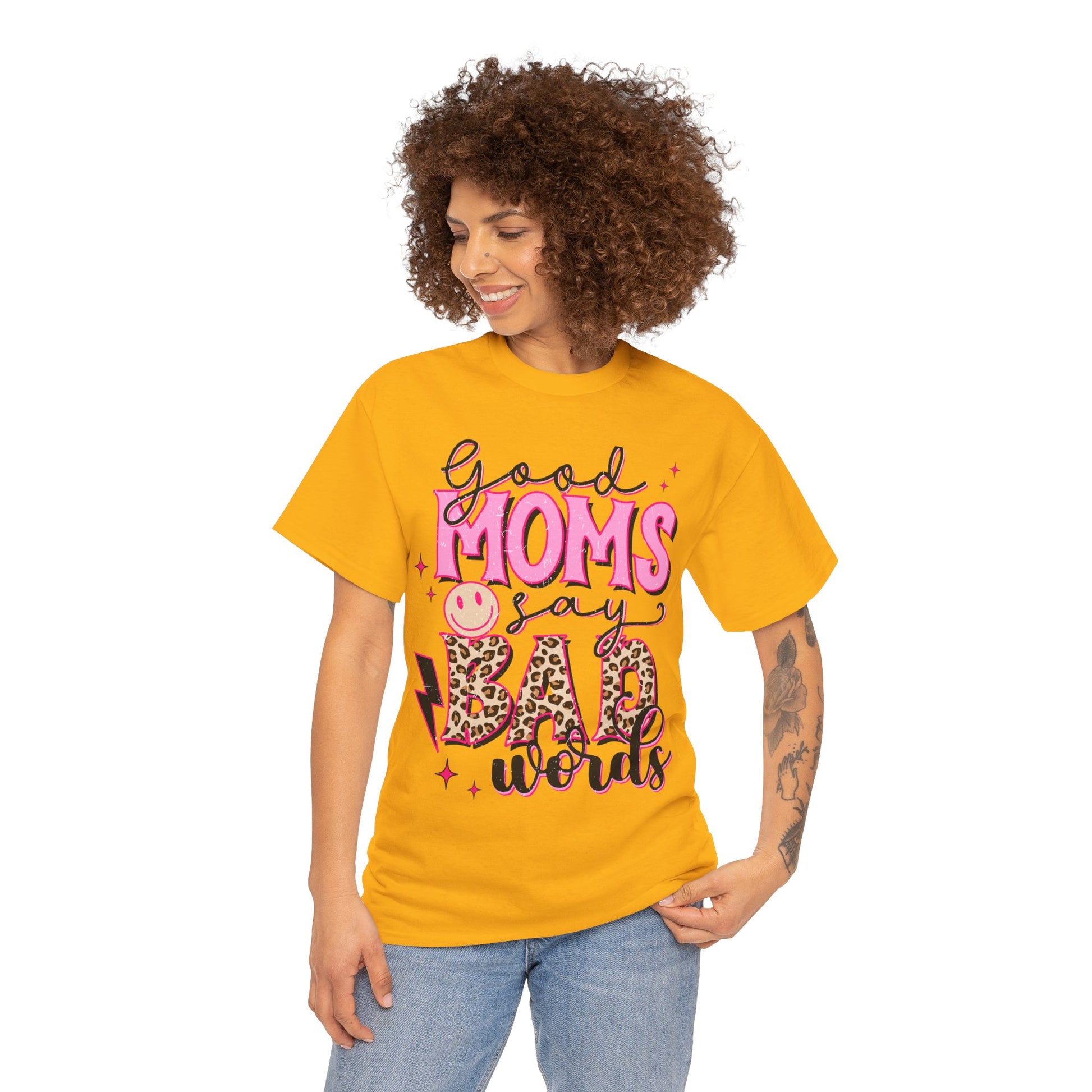 Good Moms say Bad words Unisex Heavy Cotton Tee Gold