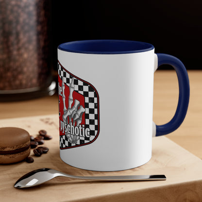 I put the hot in psychotic,Quirky mug, Trendy coffee mug,Racing Check ,Accent Coffee Mug, 11oz