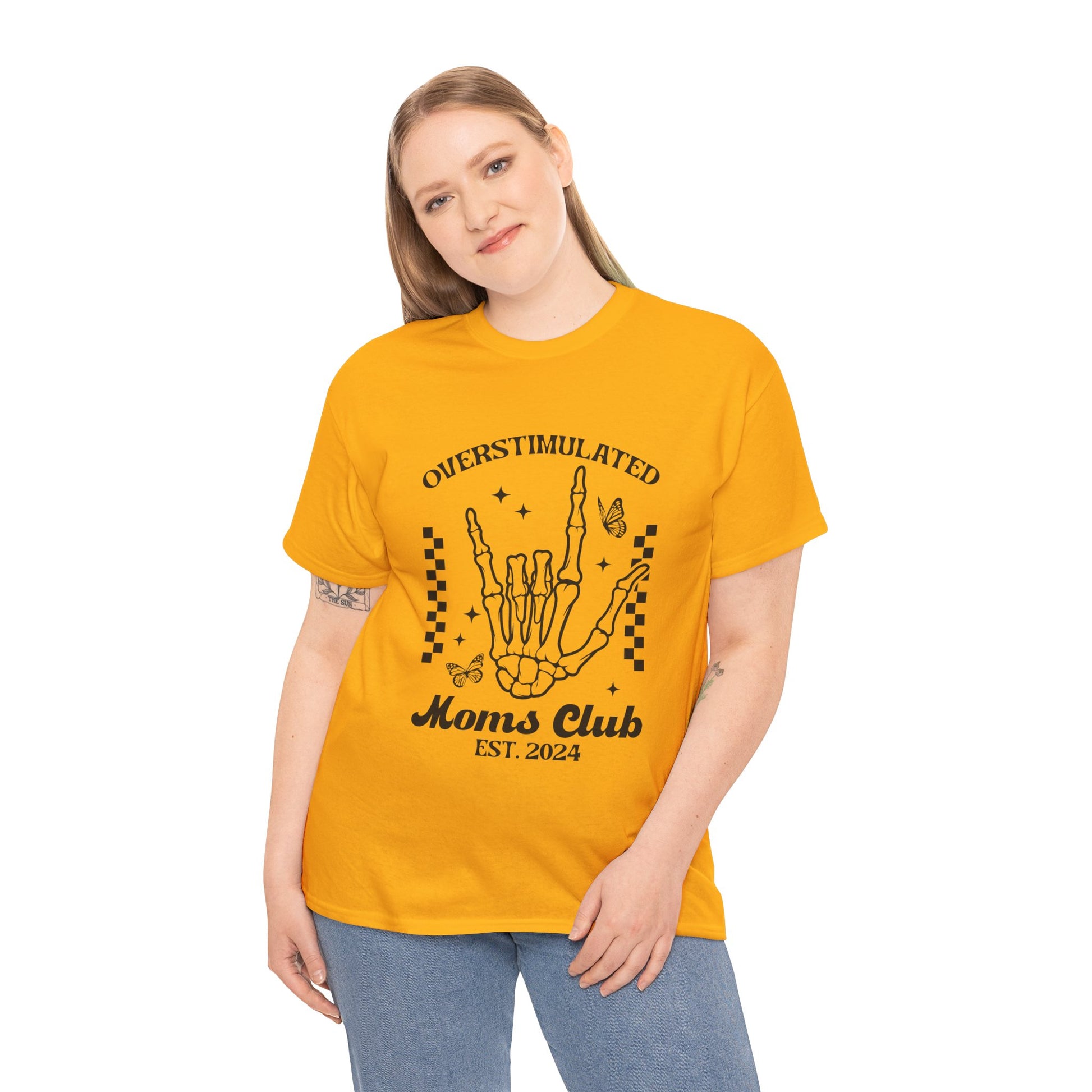 Overstimulated Moms Club Unisex Heavy Cotton Tee Gold
