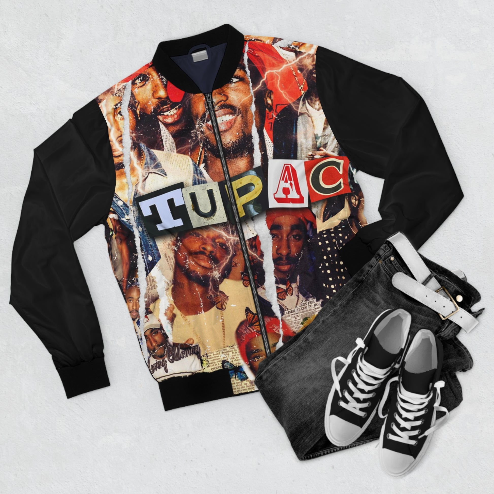 Tupac collage Bomber Jacket black