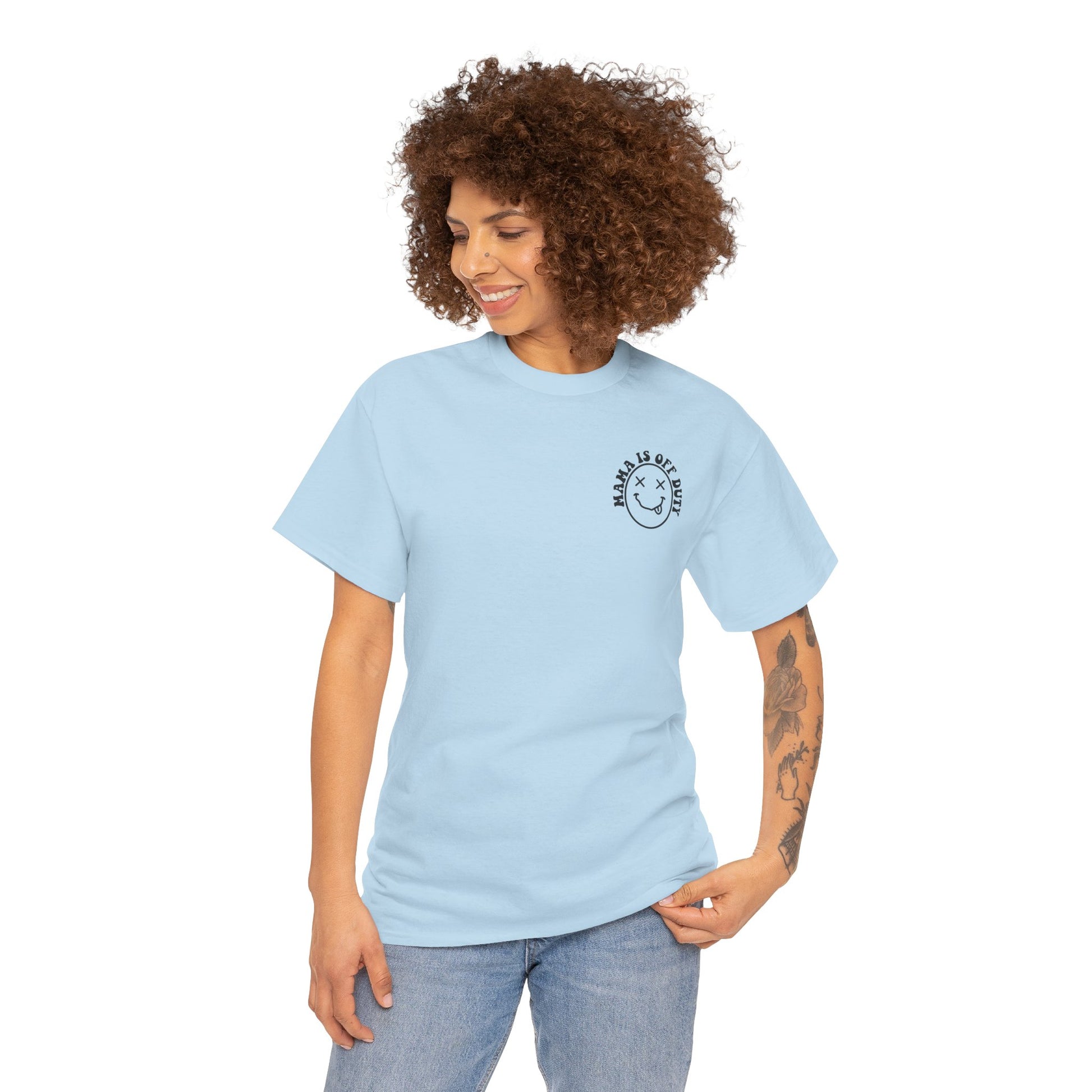 Mama is off Duty go ask Dad Unisex Heavy Cotton Tee Light Blue