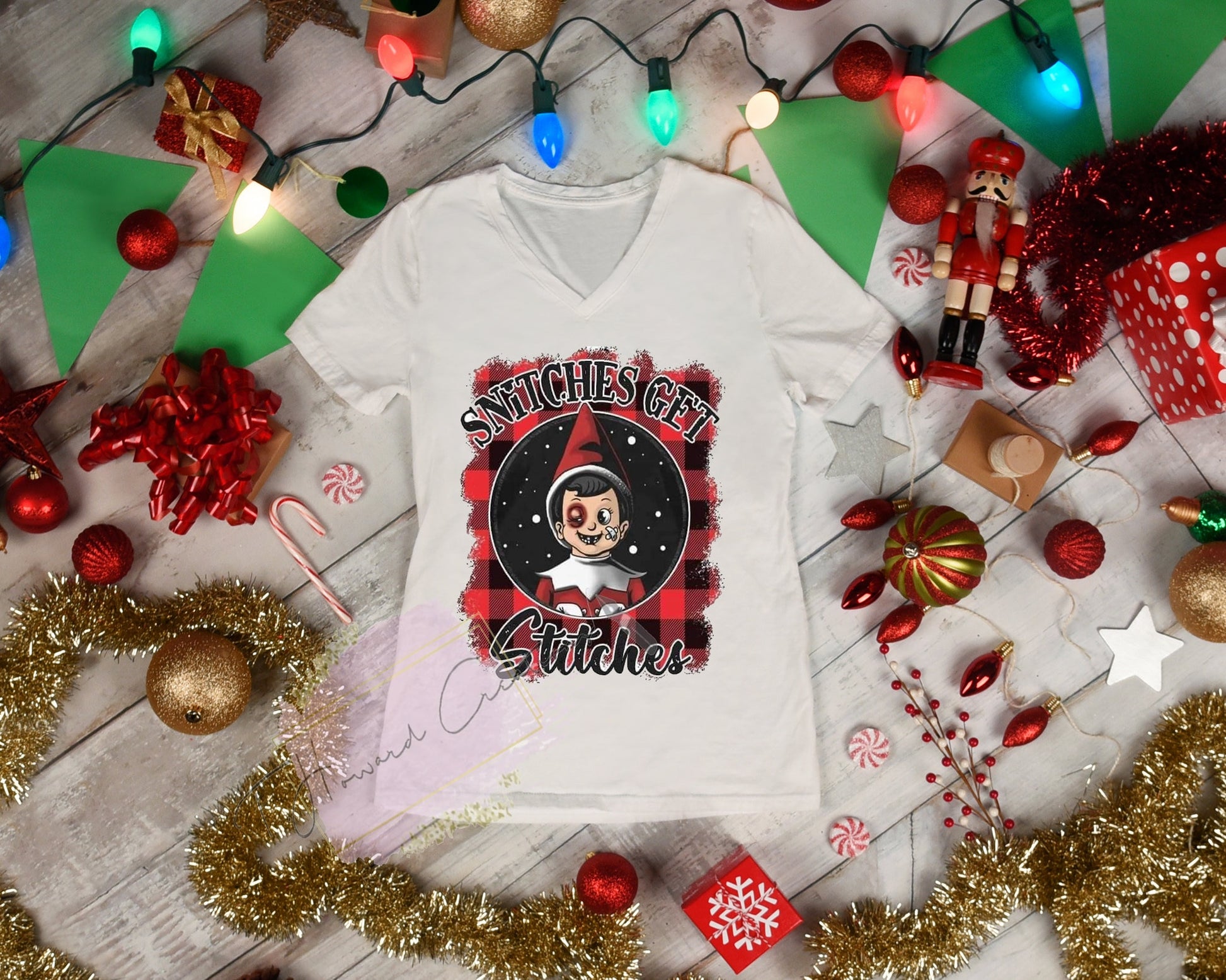 Snitches get stiches elf black eye retro plaid lepoard